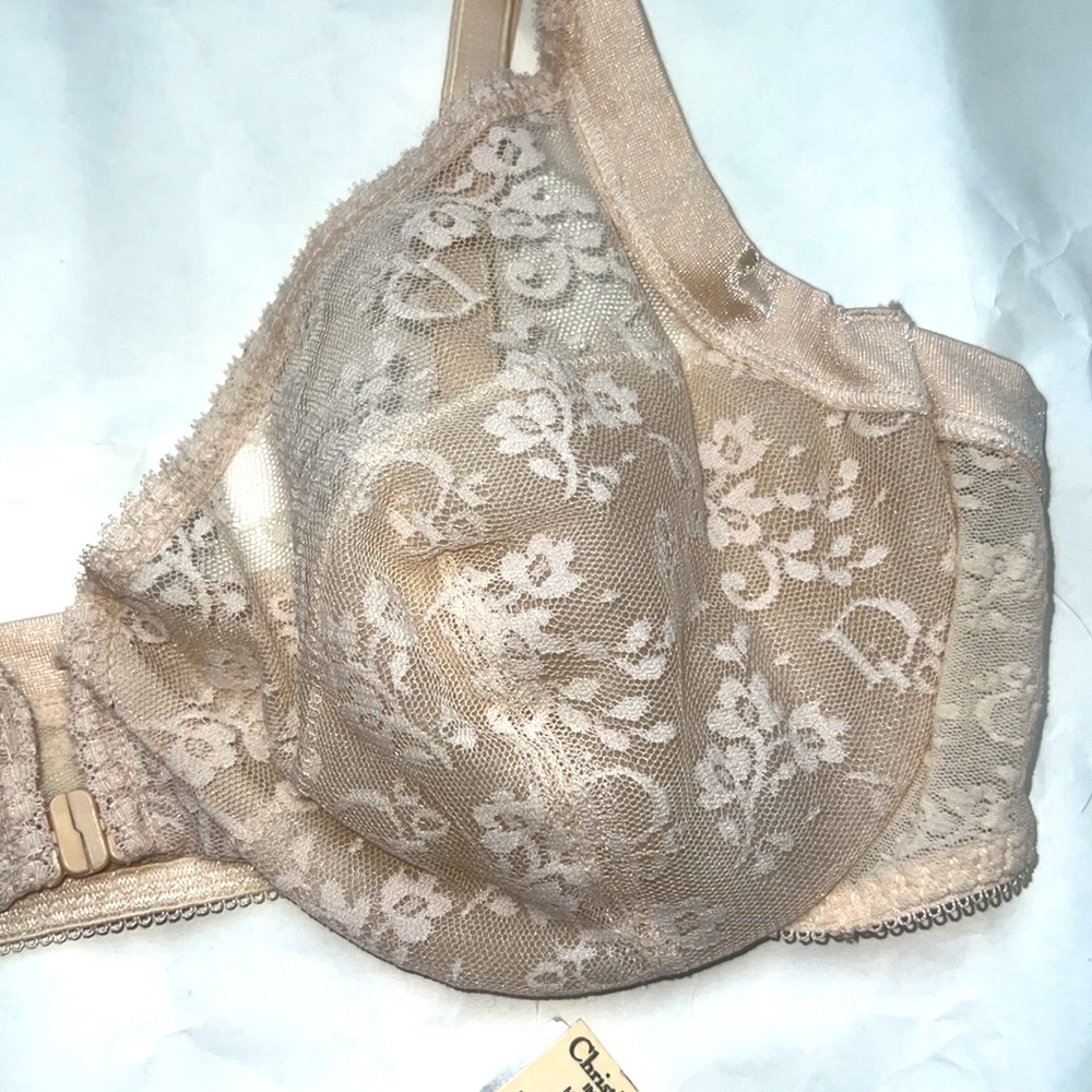 Vintage 1980’s Christian Dior Deadstock Nude Lace Monogram Logo Bra, 36B - Picture 4 of 11